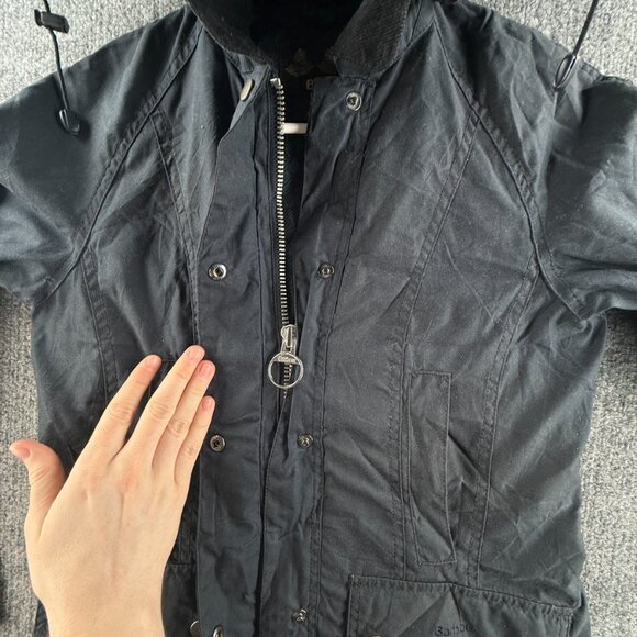 Barbour Retail Beadnell Jacket Waxed Women Full Zip Blue Hooded Size US 4 Adult - Picture 10 of 16